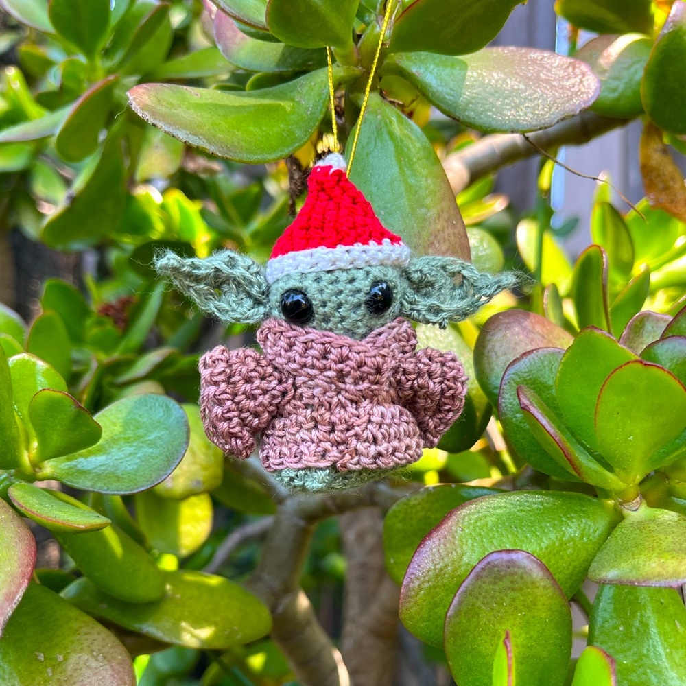 Baby Yoda Christmas Ornament with Santa Hat